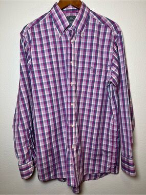 Lacoste Men's Pink, Blue & White Plaid Button-Down Shirt